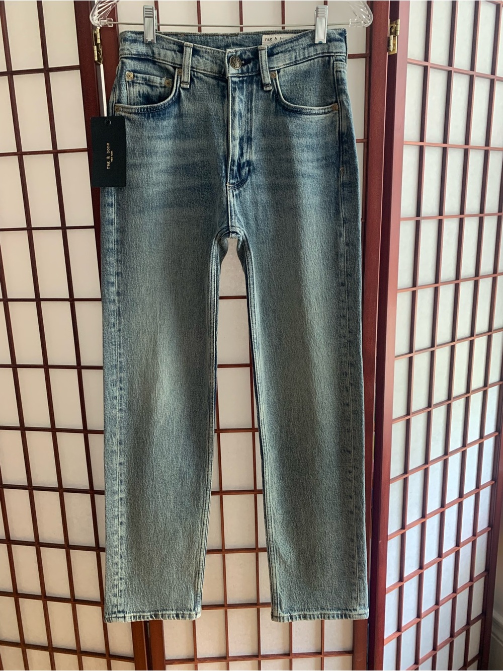 NWT rag & bone New York Harlow Mid-Rise Ankle Straight Factory Faded Jeans SZ 24